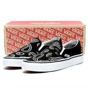 Vans blk wht Bandana peace & paisley classic slip on skater shoe unisex 10 BNIB